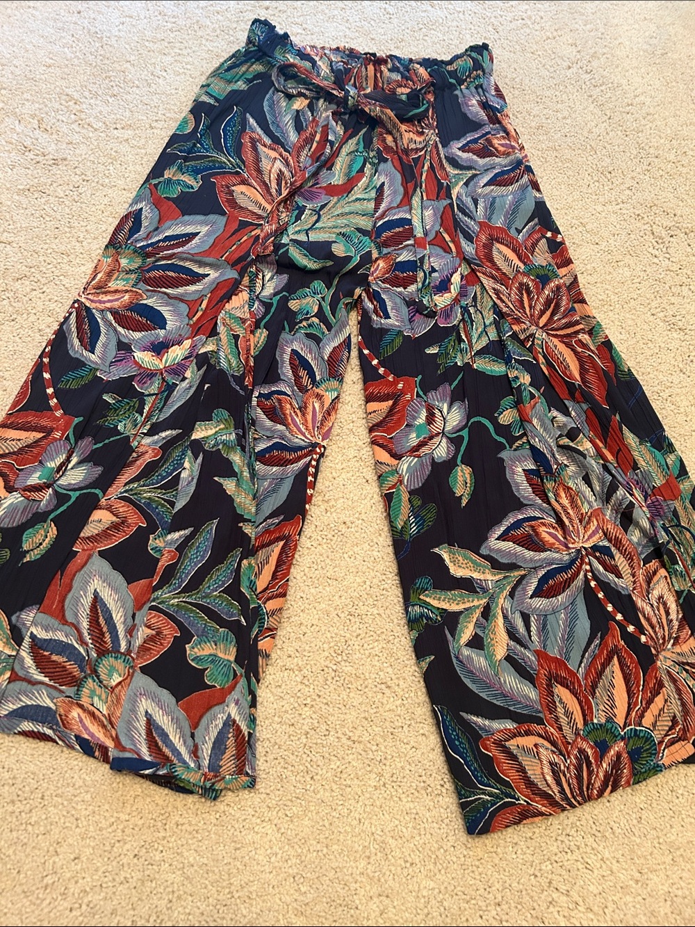 Angie Tropical Print Wide Leg Split Pants